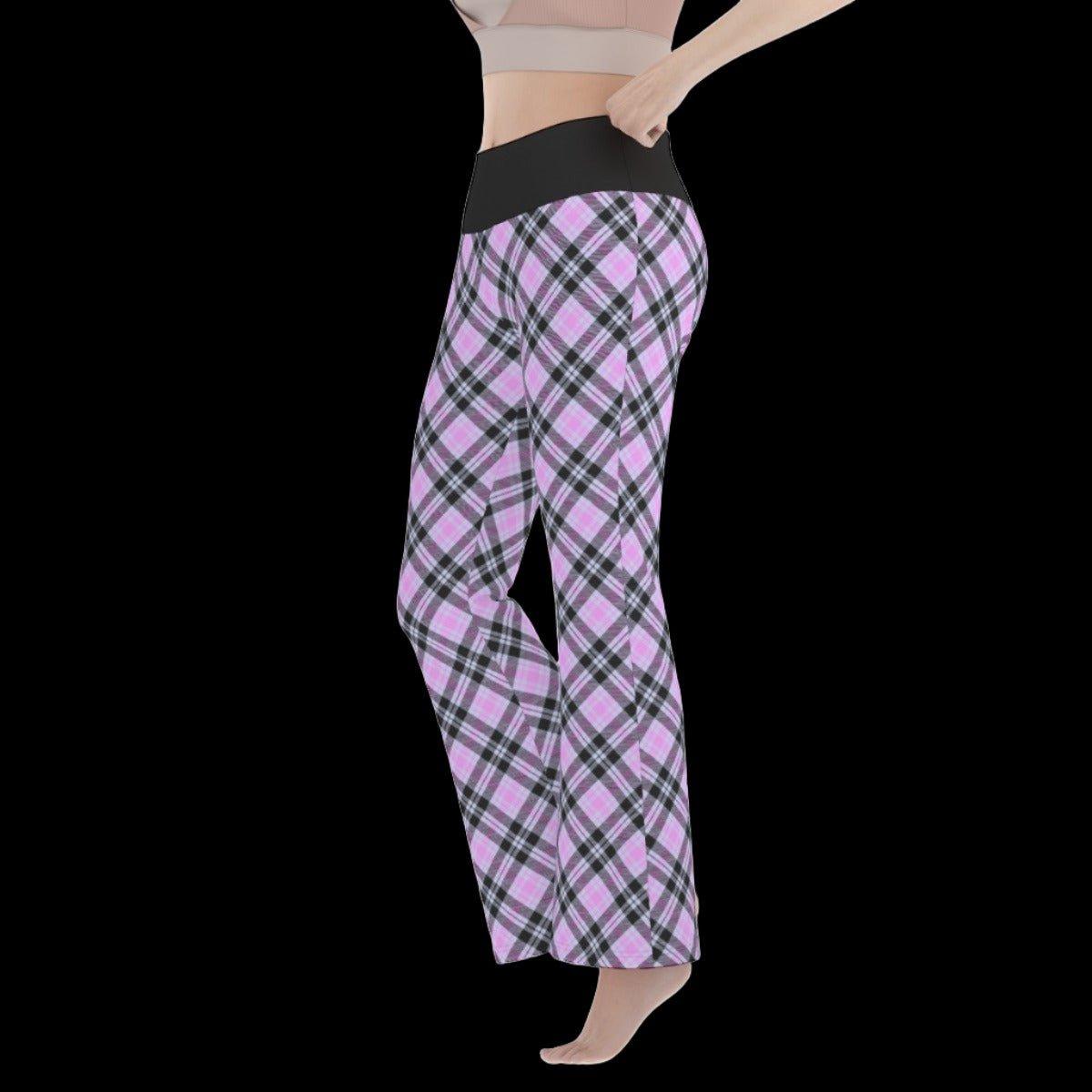 Pink & Black Plaid Women’s Flare Yoga Pants - yoga pants