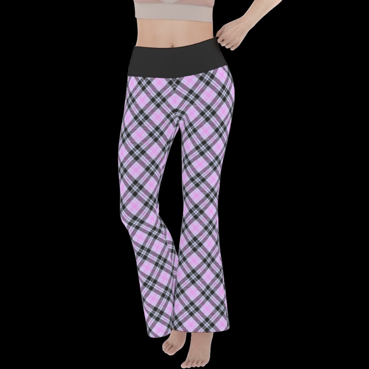 Pink & Black Plaid Women’s Flare Yoga Pants - yoga pants