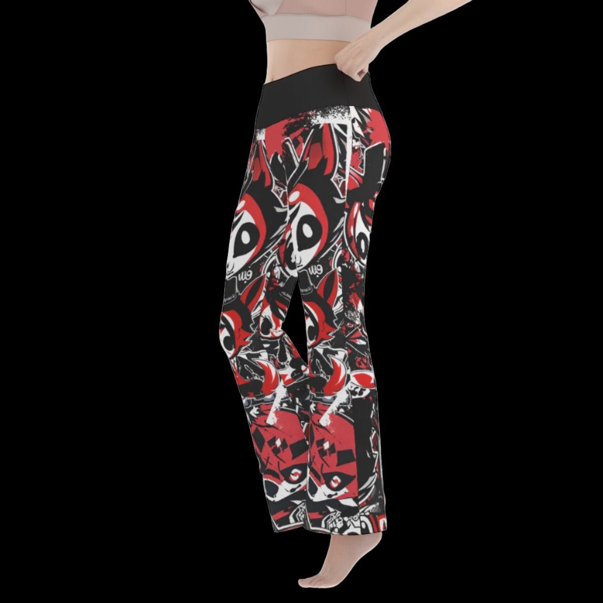 White & Red Alternative Punk Wolf Women’s Flare Yoga Pants