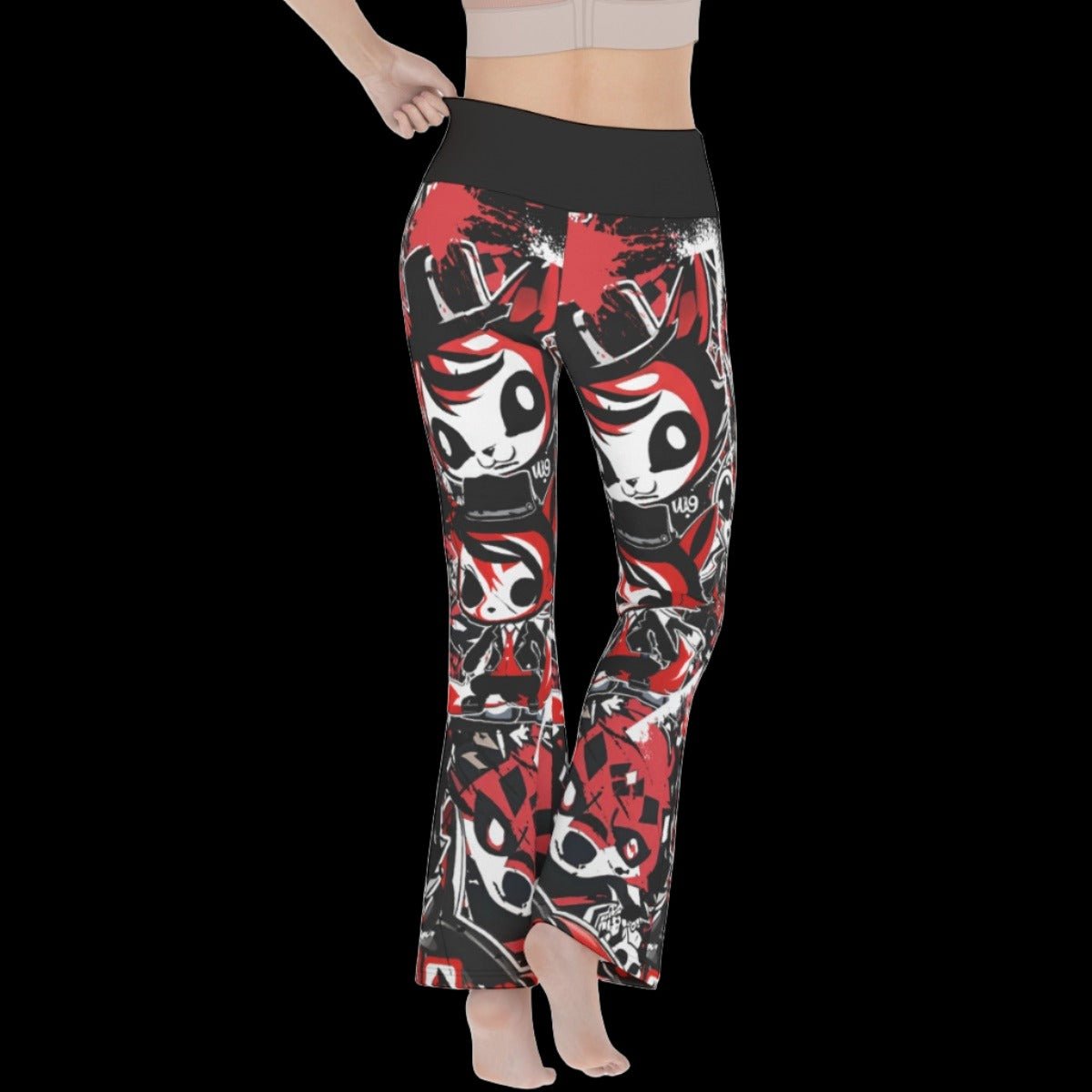 White & Red Alternative Punk Wolf Women’s Flare Yoga Pants