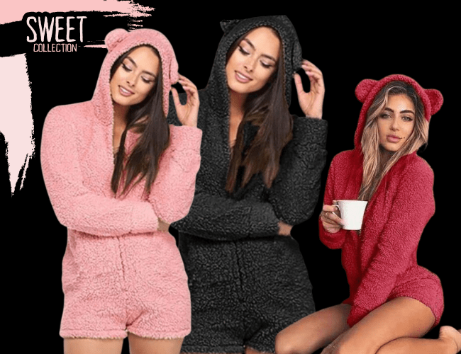 Women’s Cute Teddy Bear Adult Onesie With Ears