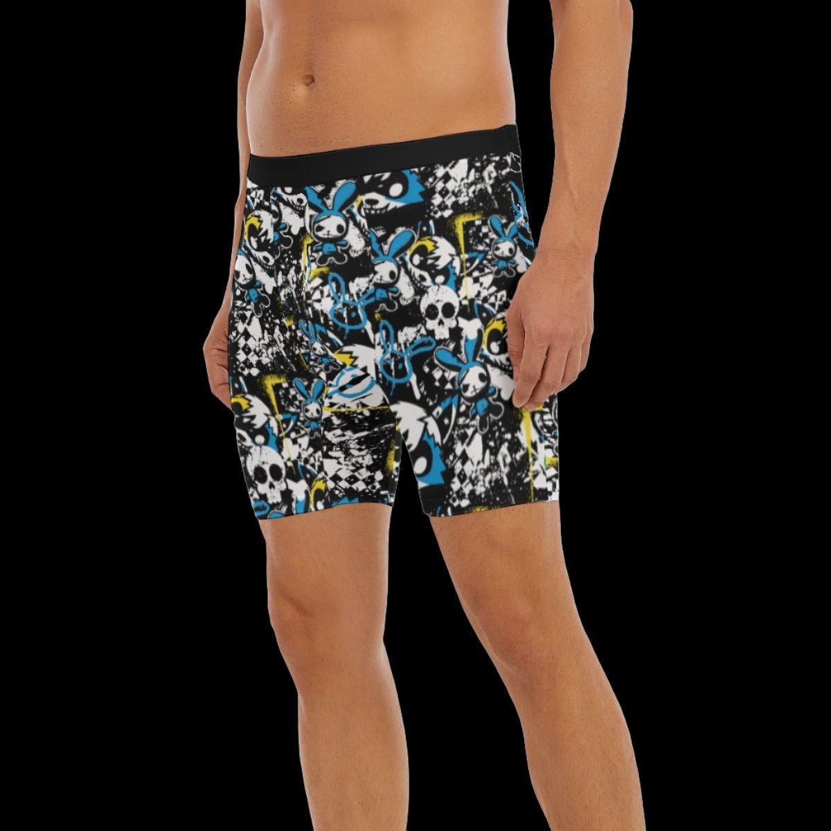 Yellow Blue Graffiti Wolf Bunny Men’s Long Boxer Briefs