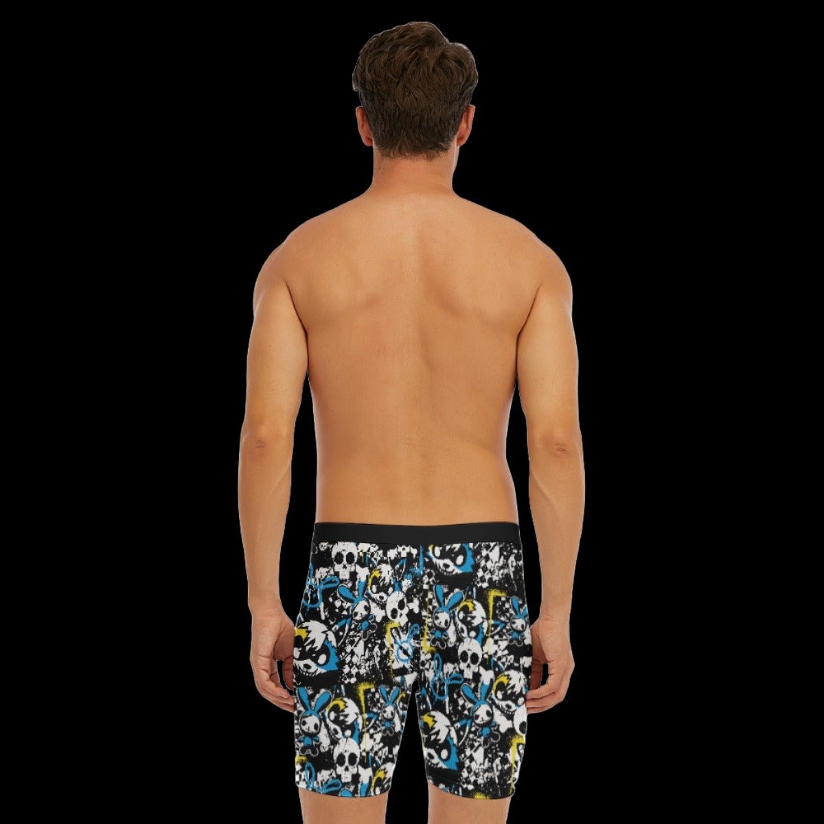 Yellow Blue Graffiti Wolf Bunny Men’s Long Boxer Briefs