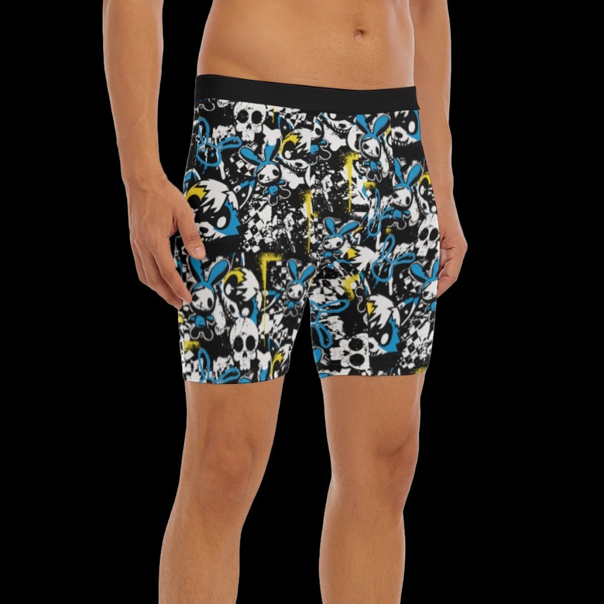 Yellow Blue Graffiti Wolf Bunny Men’s Long Boxer Briefs