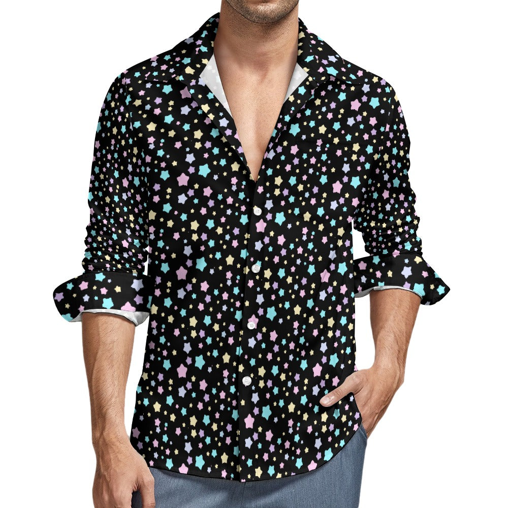 Men’s Pastel Goth Velvet Casual One Pocket Long Sleeve Shirt