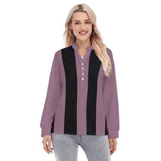 Mauve Women's Long Sleeve Blouse With Button Closure - Striped