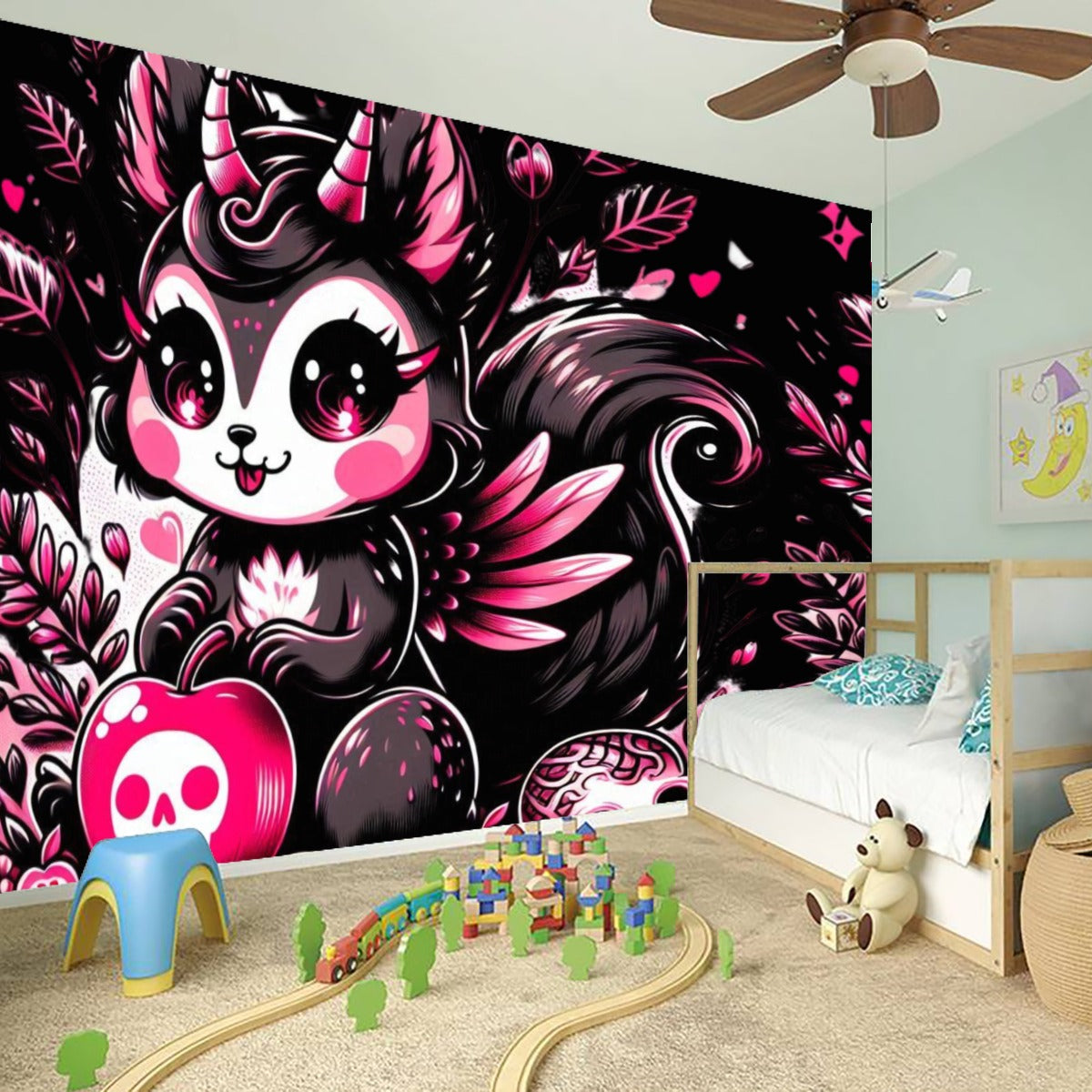 Kawaii Goth Wall Stickers - Red Black Wall Decor - S / White