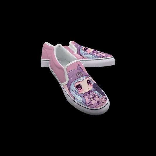 Kawaii Raven Wiccan Chibi Slip On Sneakers