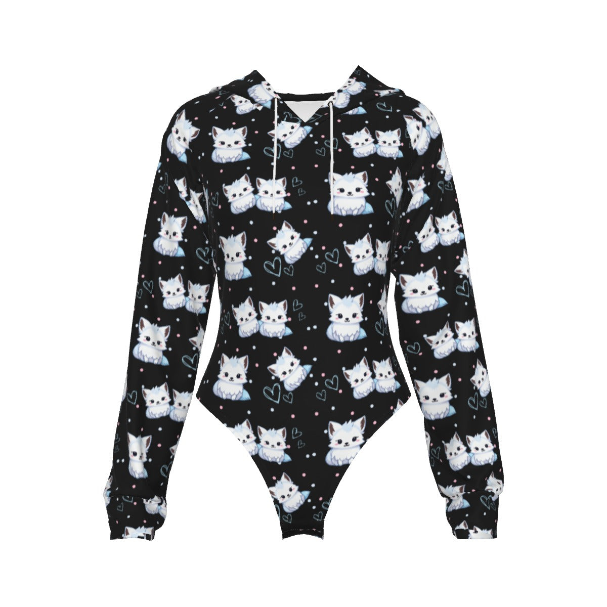 All-Over Print Women’s Raglan Sleeve Hooded Bodysuit - XS / White