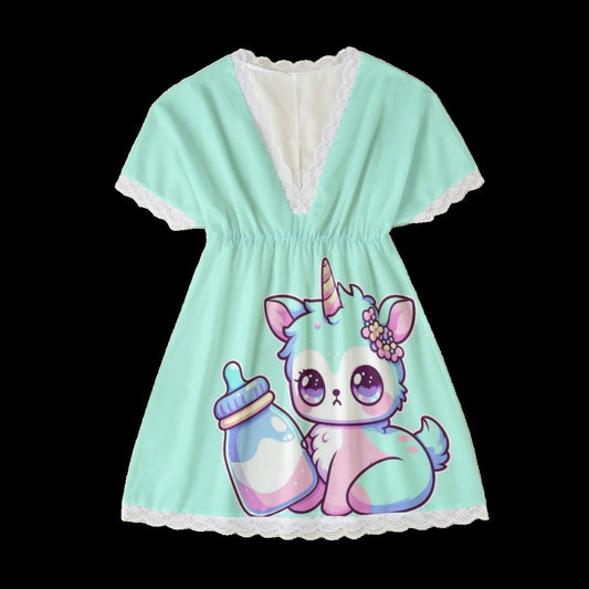 Baby Llamacorn Milk Bottle Women’s Lace Edge Sleepwear Nightdress - S