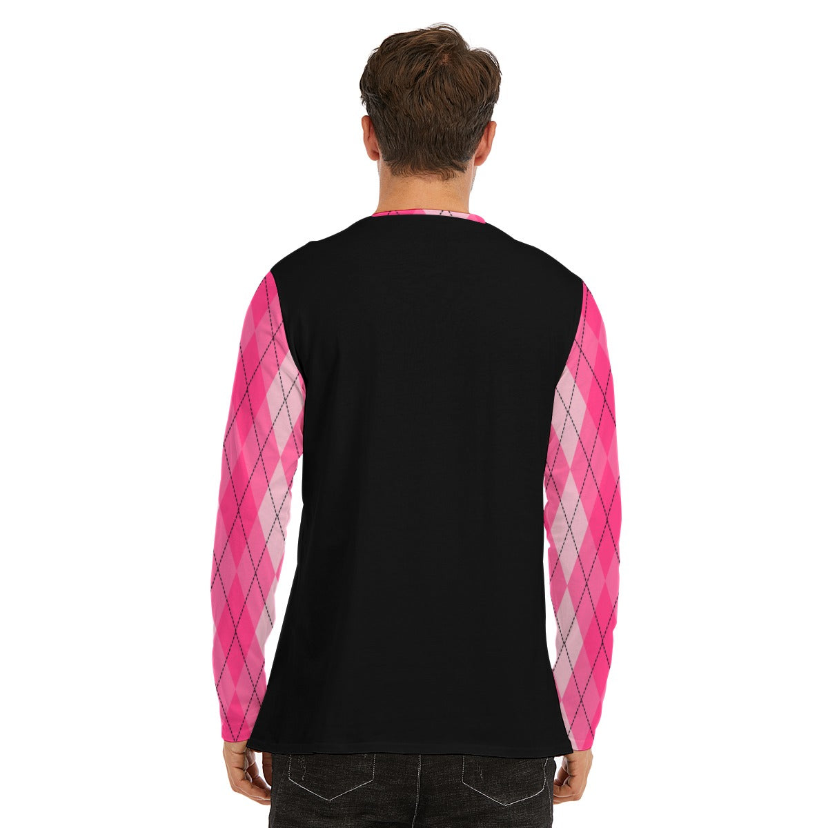 Hot Pink Plaid Diamond Long Sleeve T-Shirt - Pink / Black