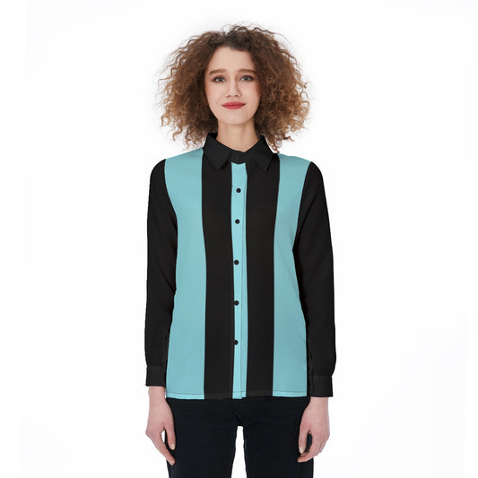 Striped Blouse - Women's Elastic-Back Shirt - Blue / Black