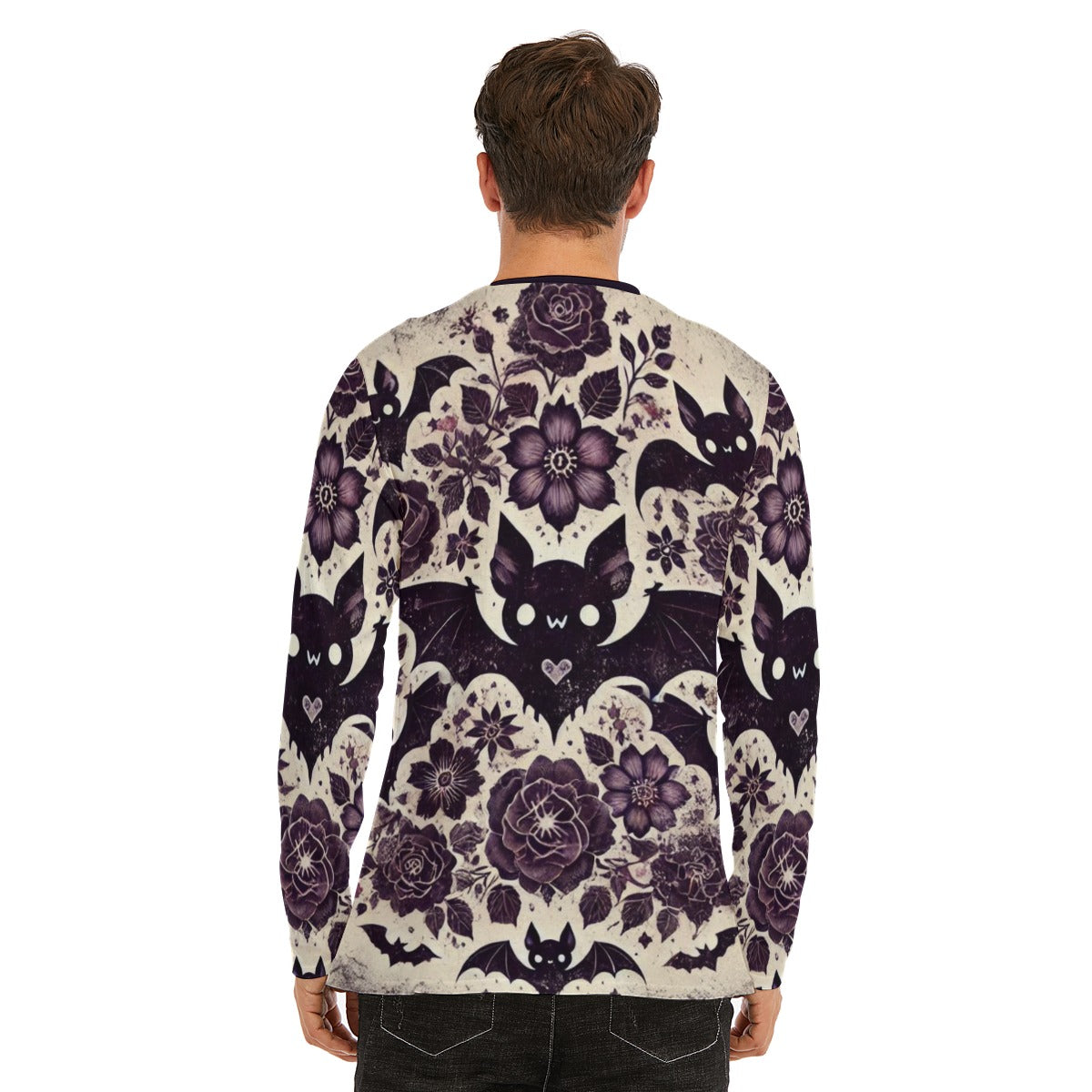 Goth Bat Print Long Sleeve T-Shirt