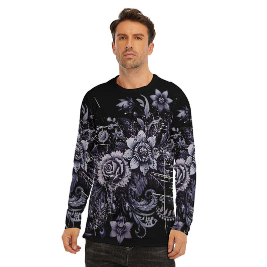 Grunge Floral Goth Rose Long Sleeve T-Shirt - Faded Violet