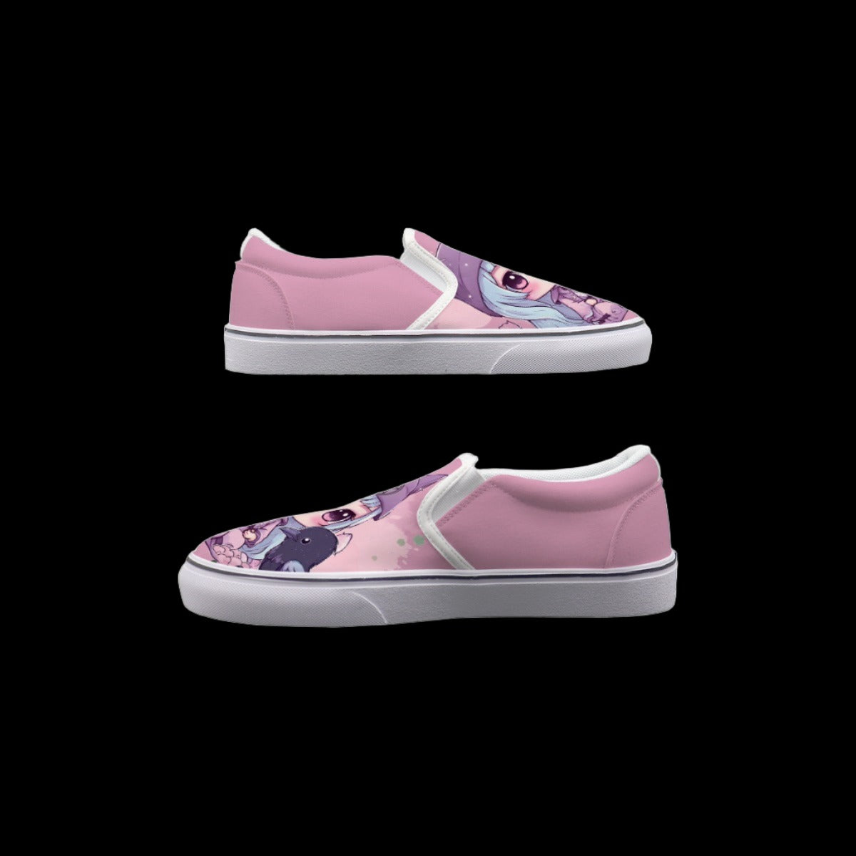 Kawaii Raven Wiccan Chibi Slip On Sneakers