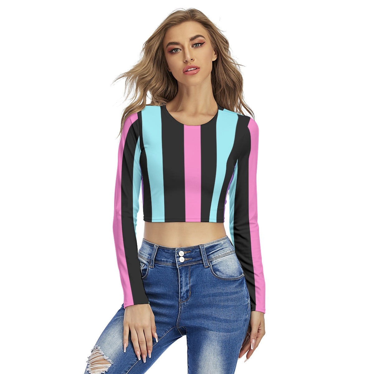 Multicolor Striped Crop Top T-Shirt