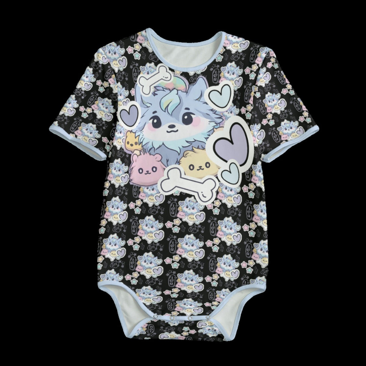 Black Kawaii Wolf Pup Adult Onesie
