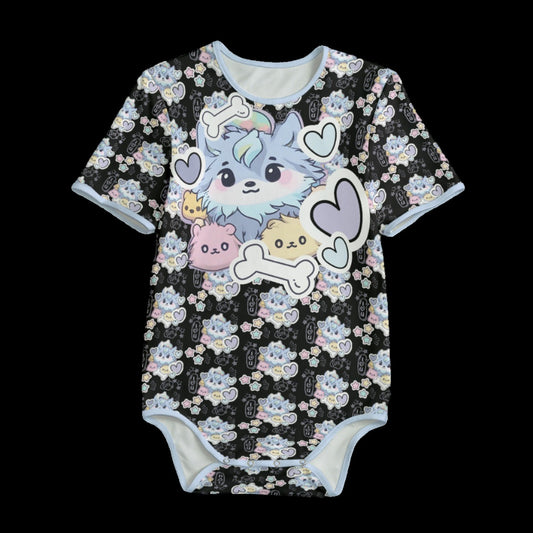 Black Kawaii Wolf Pup Adult Onesie