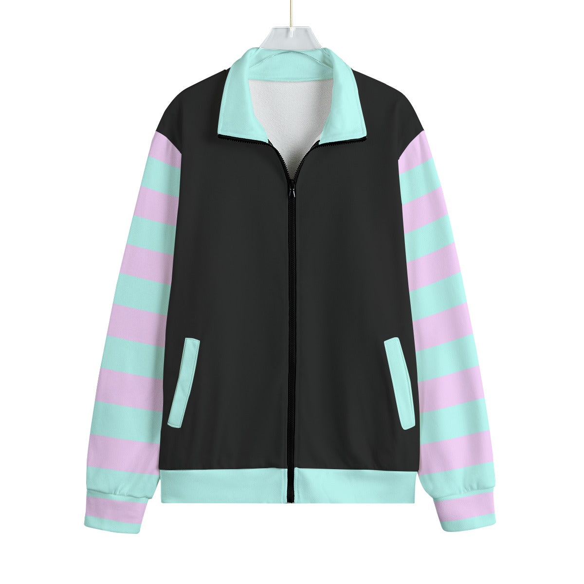 Pastel Pink Green Striped Fleece Jacket - XS / White