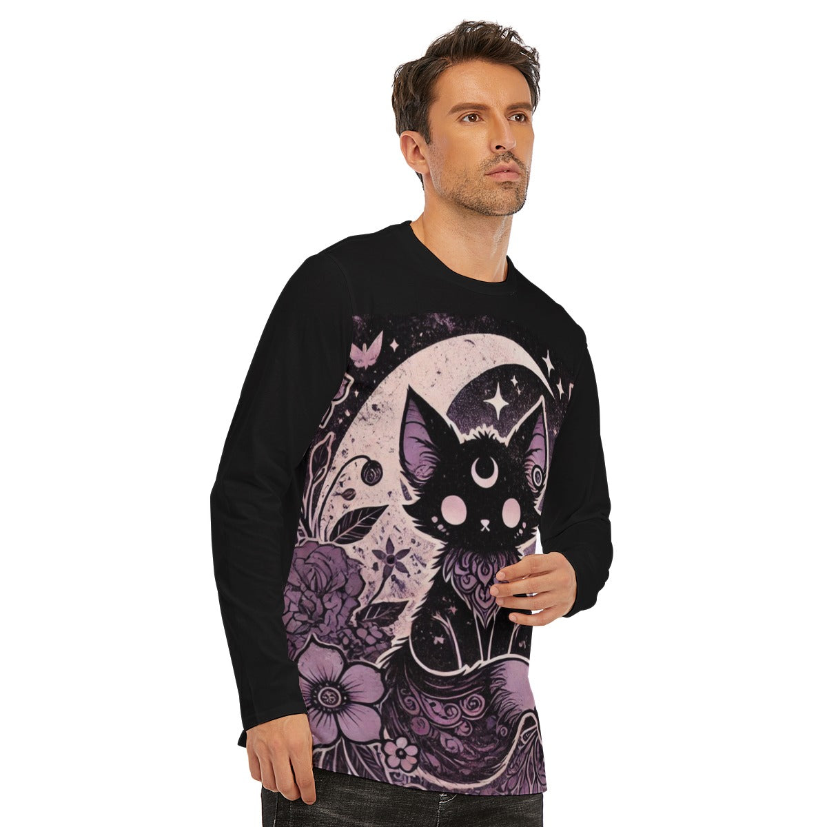 Faded Gothic Floral Fox & Moon Long Sleeve T-Shirt