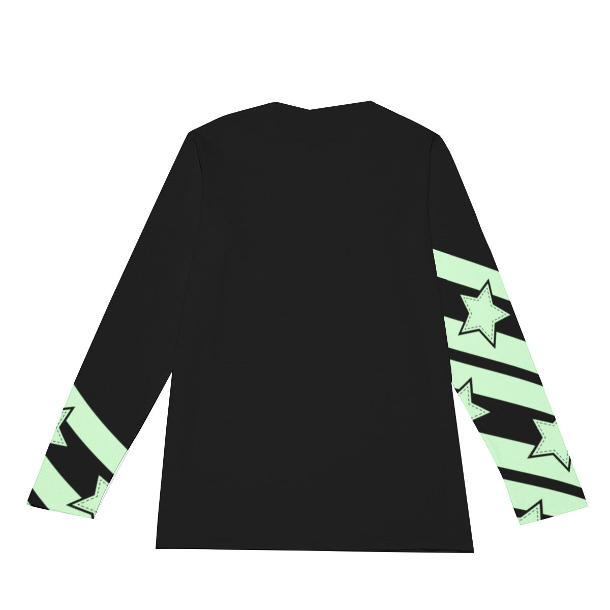 Pastel Green Stripes and Star Long Sleeve T-Shirt