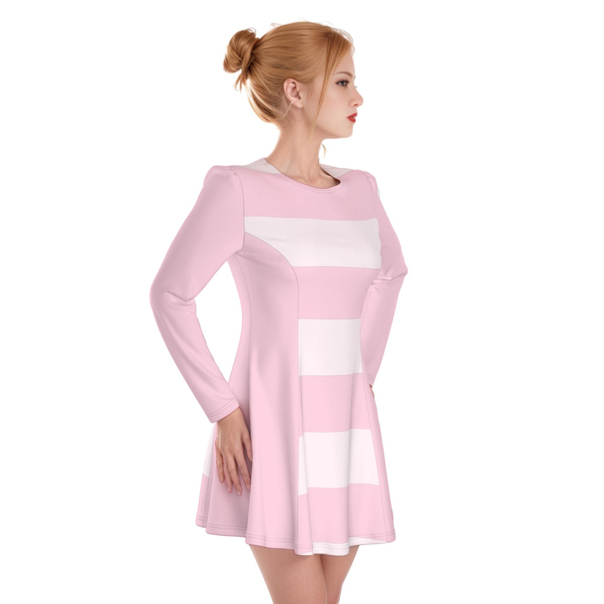Pastel Pink Dress For Women - Stripes