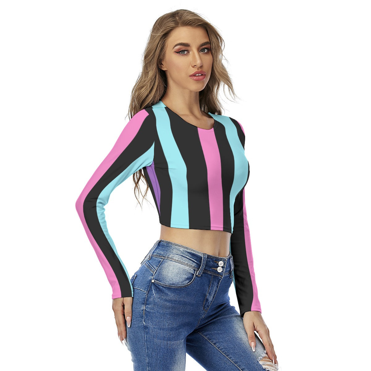 Multicolor Striped Crop Top T-Shirt