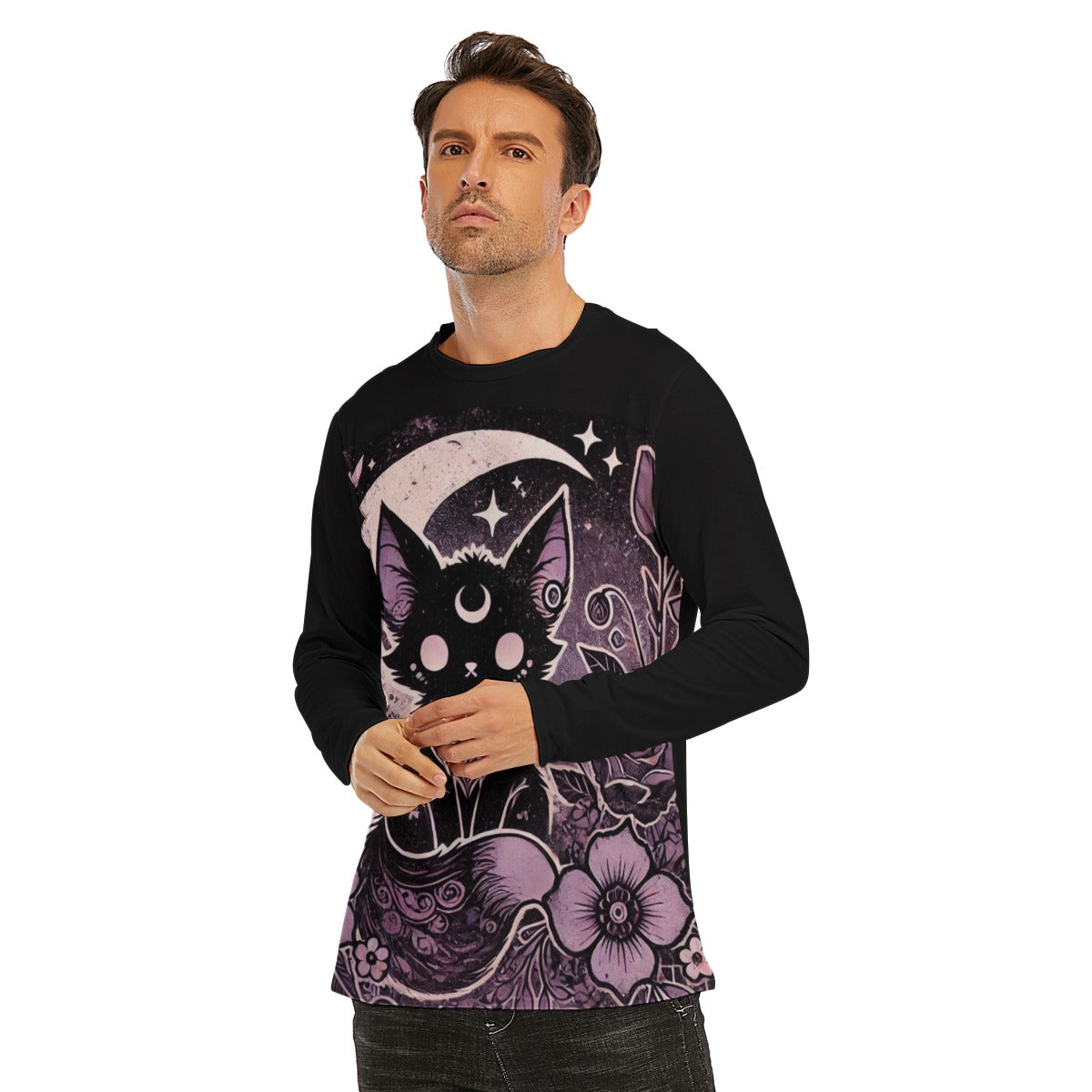 Faded Gothic Floral Fox & Moon Long Sleeve T-Shirt