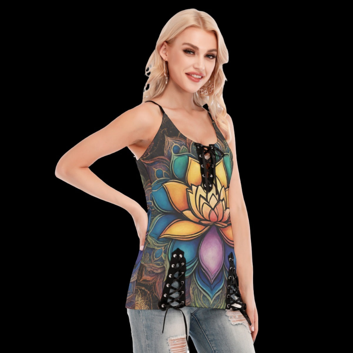 Lotus Flower Lace-up Cami