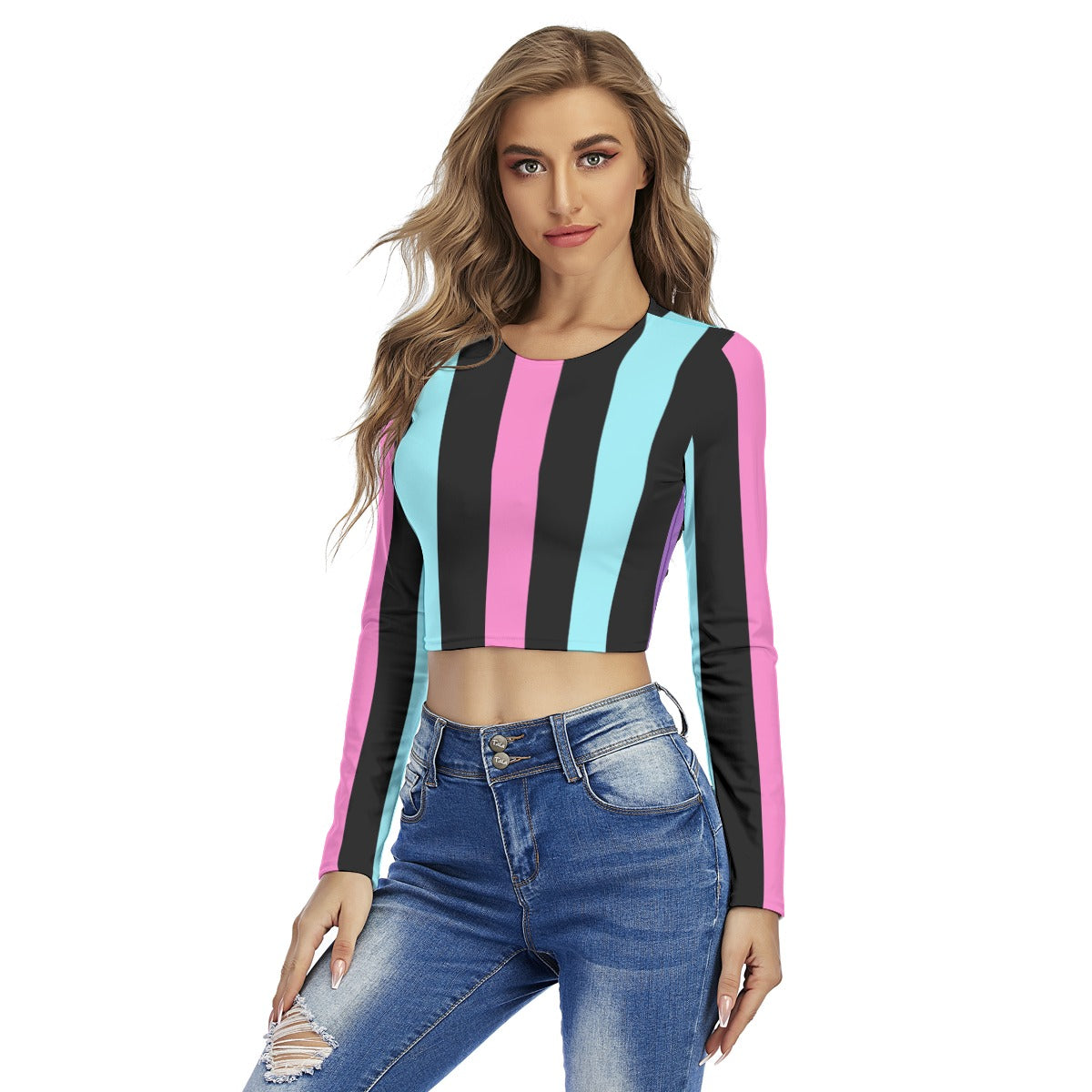 Multicolor Striped Crop Top T-Shirt