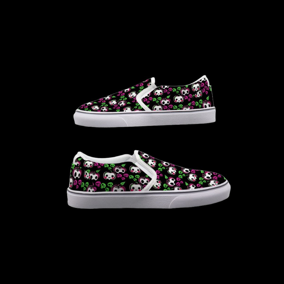 Neon Toxxic Apple Skull Print Slip On Sneakers