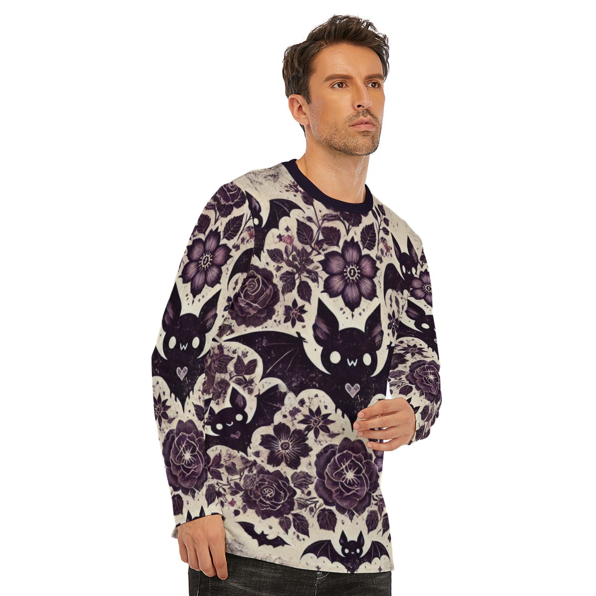 Goth Bat Print Long Sleeve T-Shirt