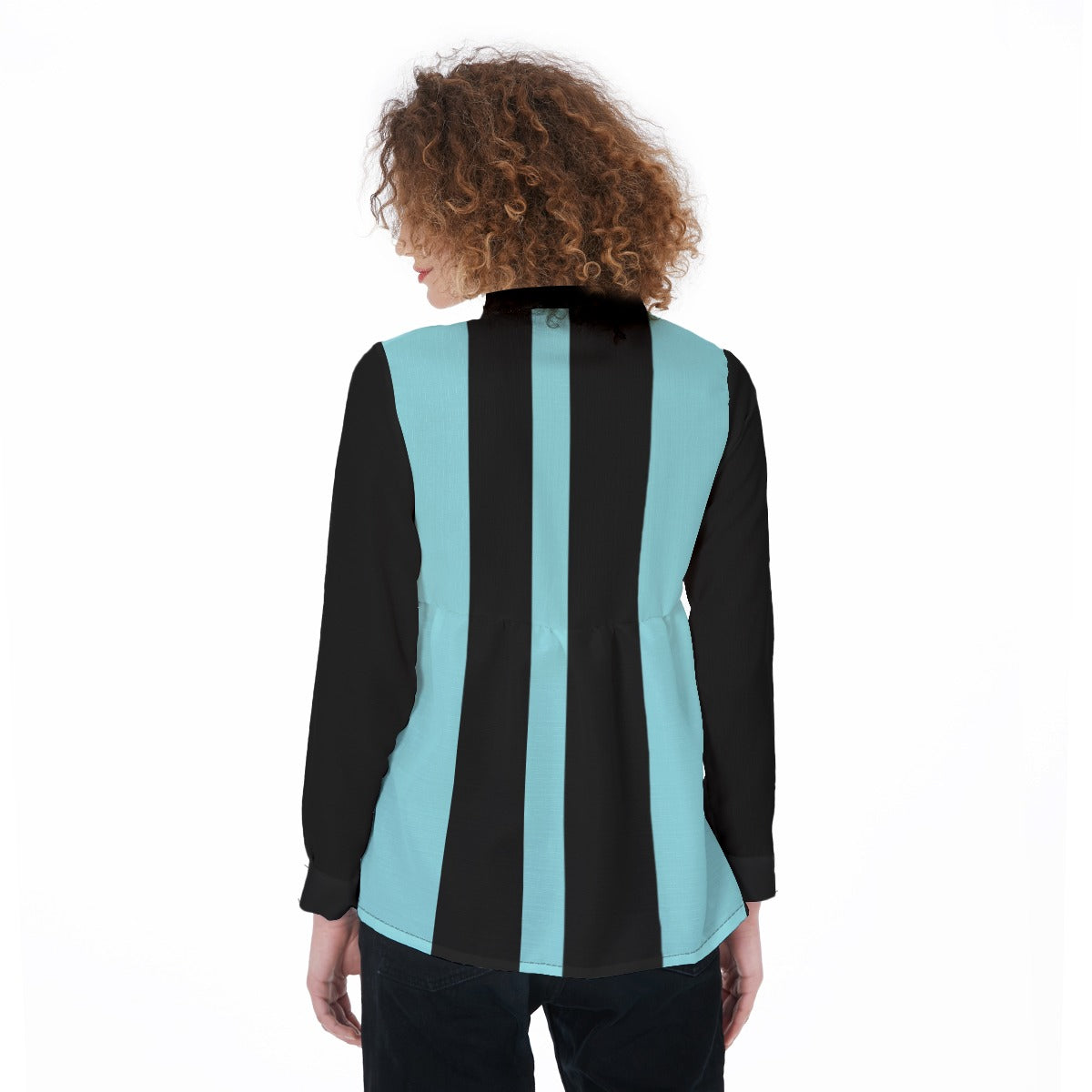 Striped Blouse - Women's Elastic-Back Shirt - Blue / Black