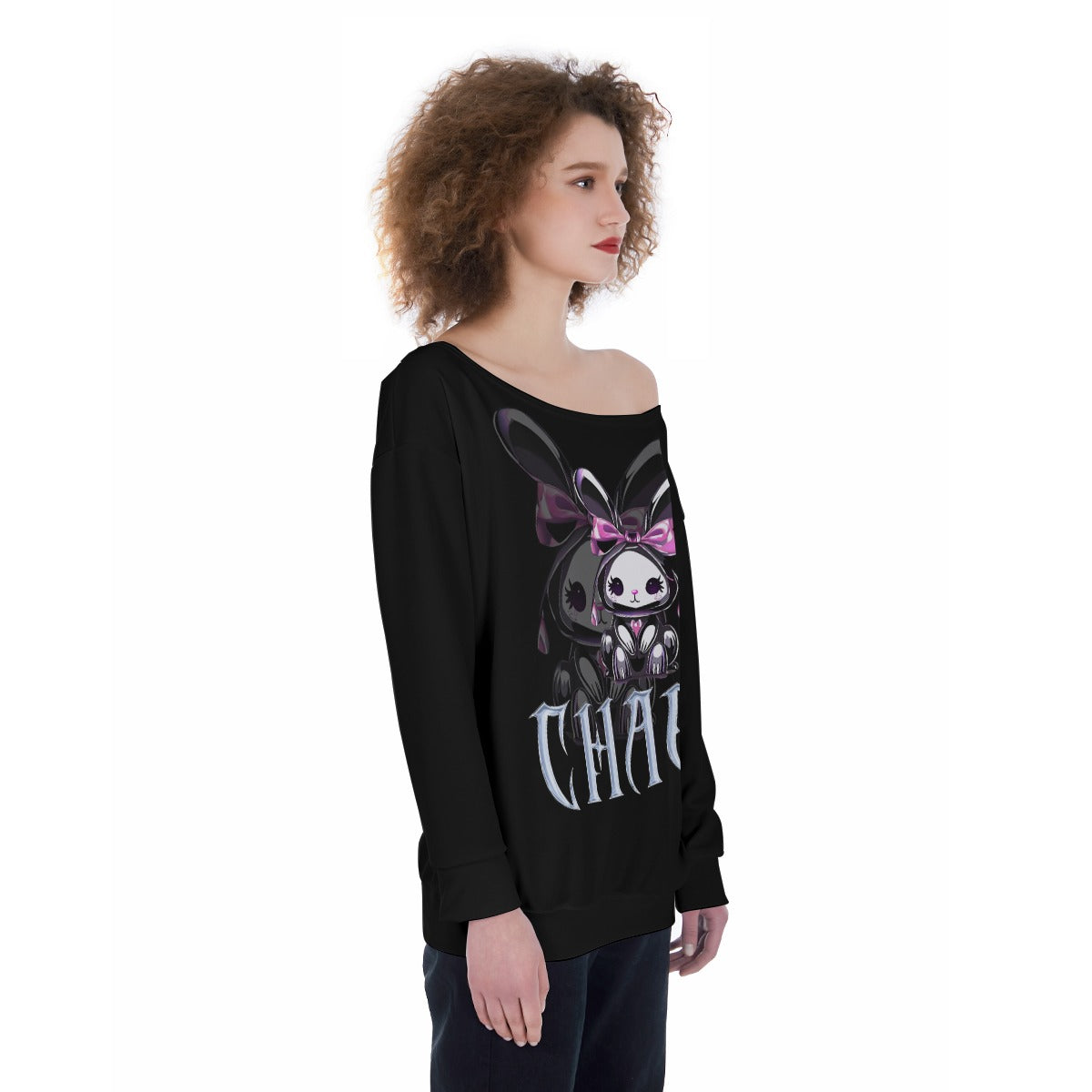 Chaos Bunny Oversized Women’s Off-Shoulder Sweatshirt - Alternative Fashion