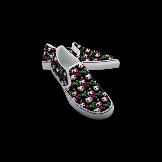 Neon Toxxic Apple Skull Print Slip On Sneakers