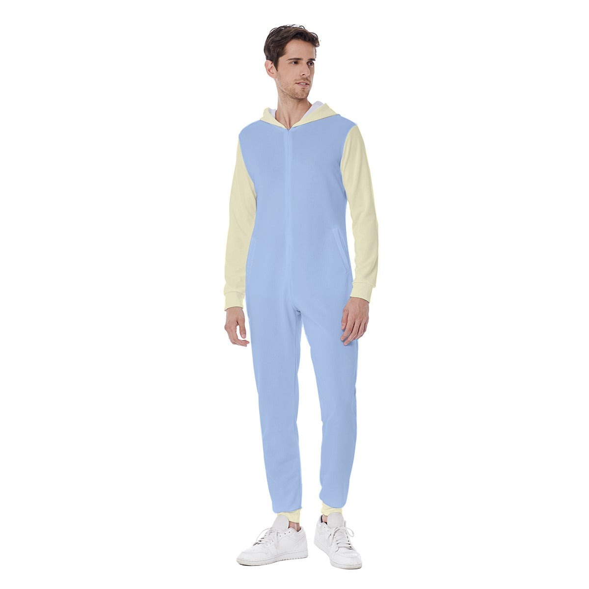 Long Sleeve Onesie For Adults - Baby Blue / Yellow