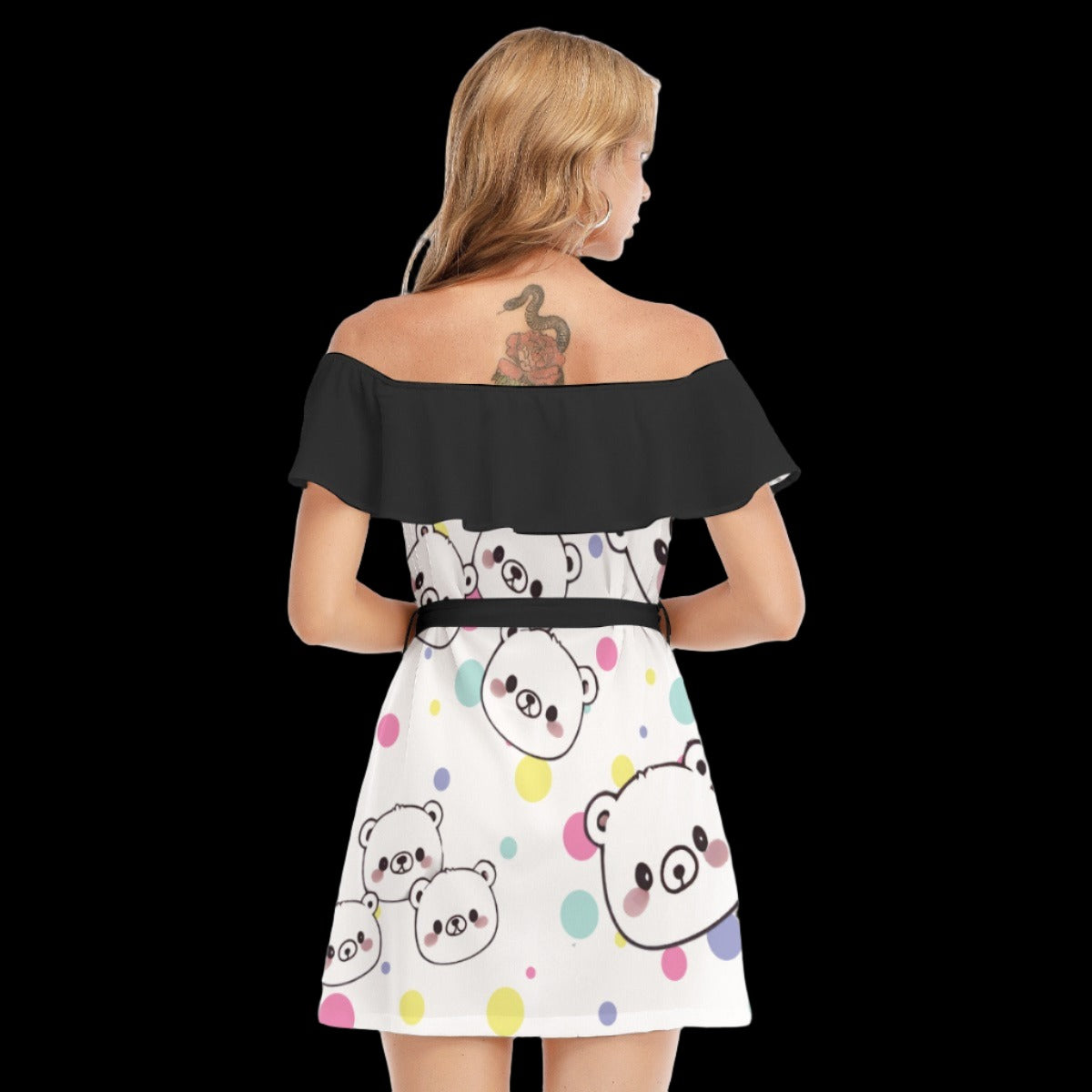 Kawaii Polar Bear Off-shoulder Dress with Ruffles - XS