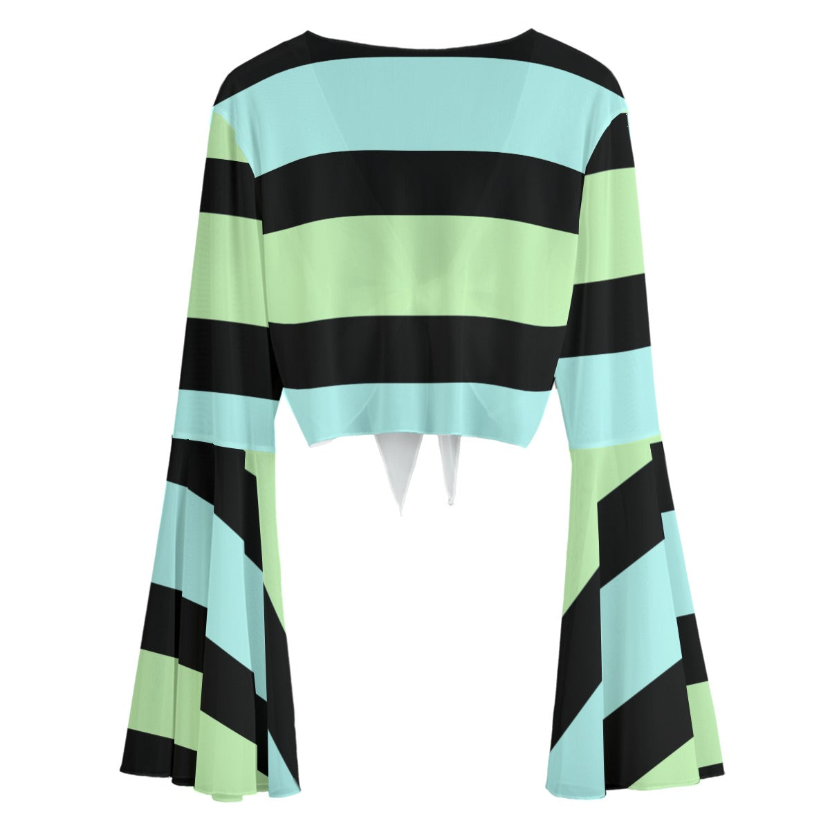 Blue Green Black Pastel Goth Striped Bow Knot Women’s Blouse- Cropped Top