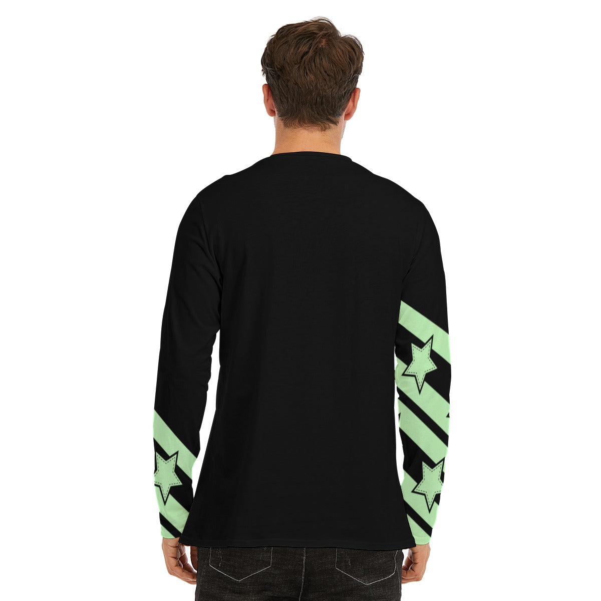Pastel Green Stripes and Star Long Sleeve T-Shirt