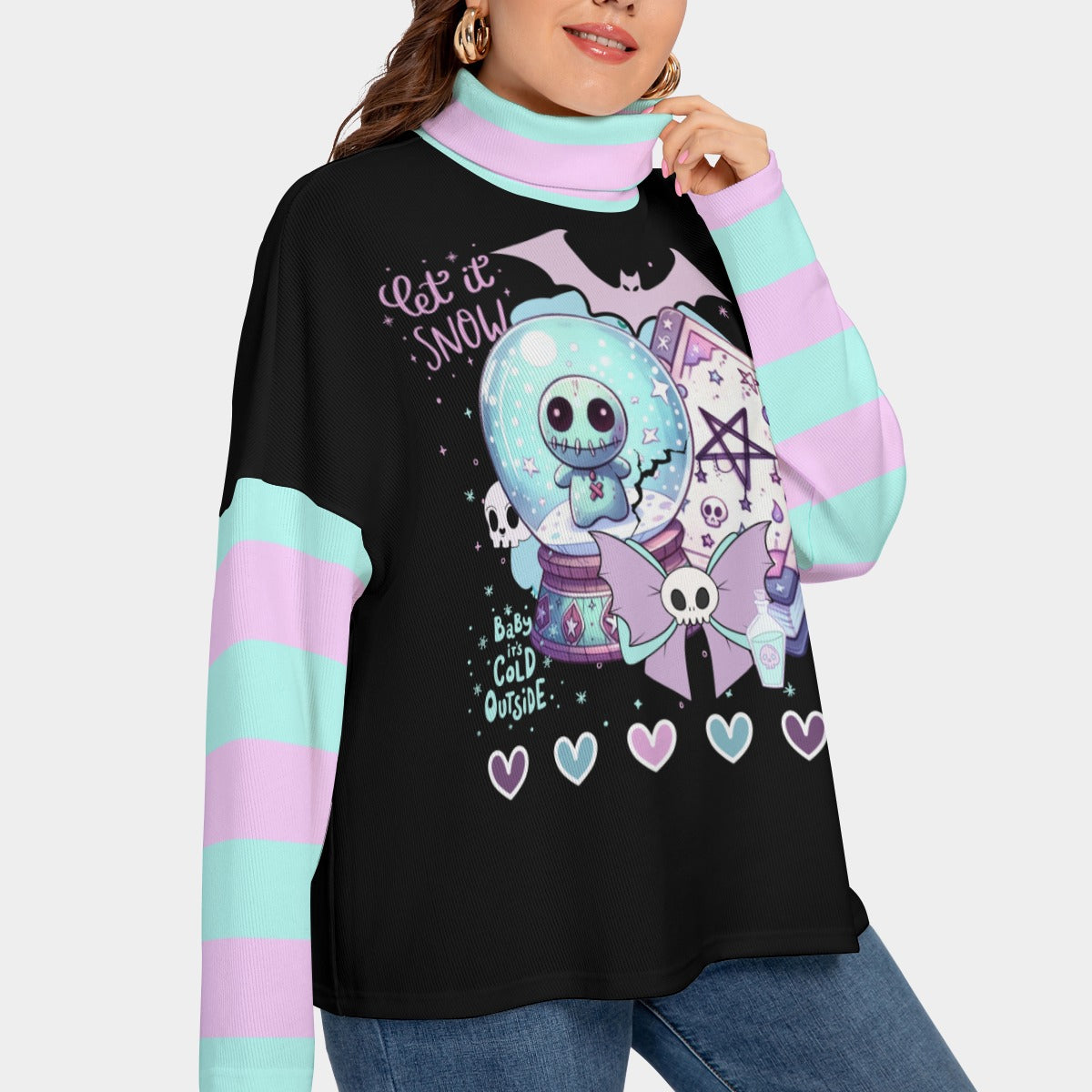 Pastel Goth Let it Snow Women’s Turtleneck Longsleeve Sweater (Plus Size)