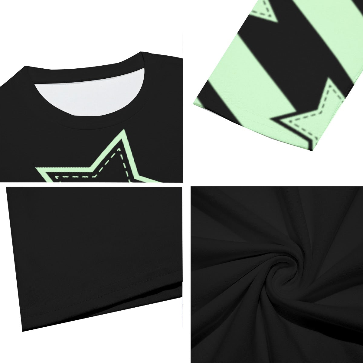Pastel Green Stripes and Star Long Sleeve T-Shirt
