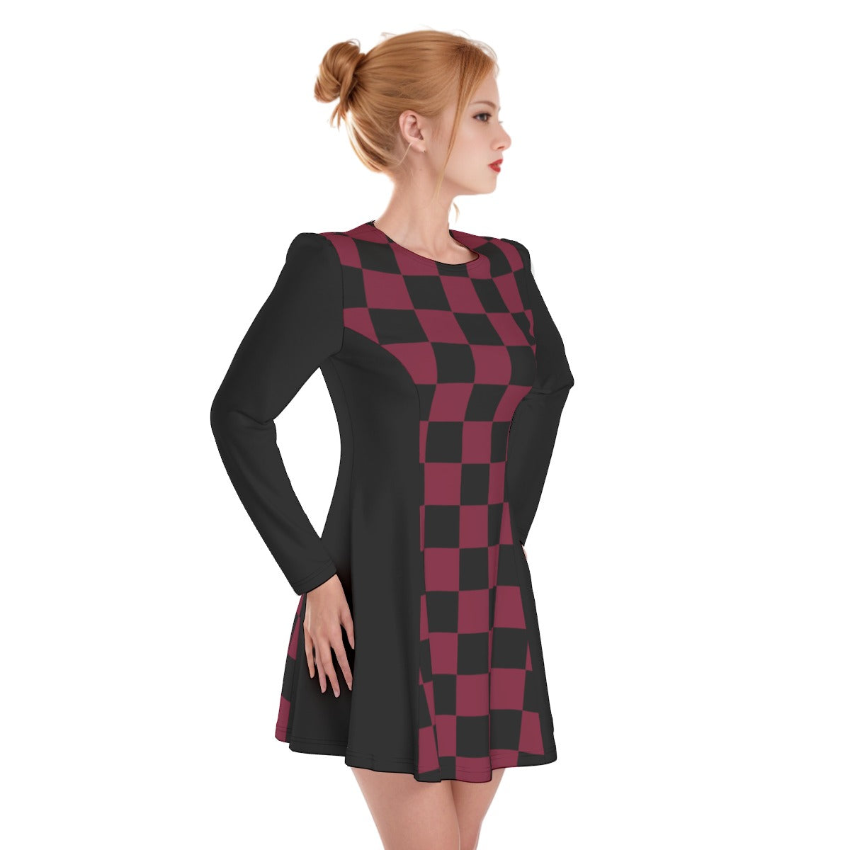 Checkered Dress - Wine