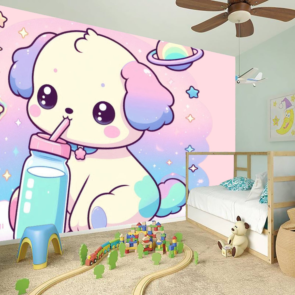 Baby Puppy Milk Bottle Wall Stickers - Kawaii Wall Decor - S / White
