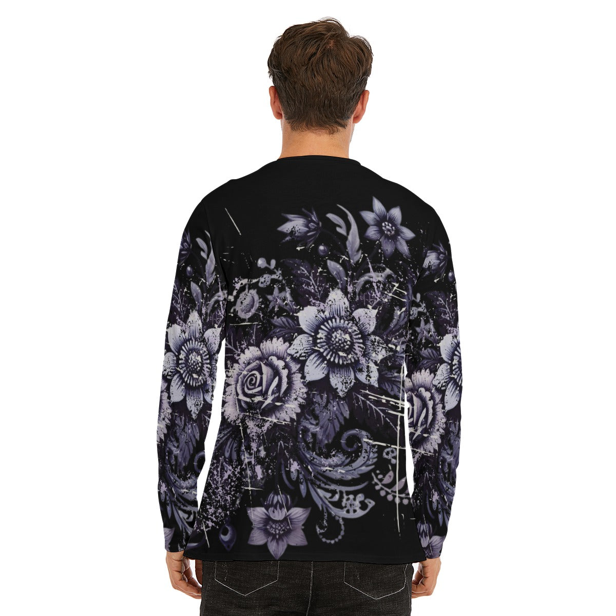 Grunge Floral Goth Rose Long Sleeve T-Shirt - Faded Violet