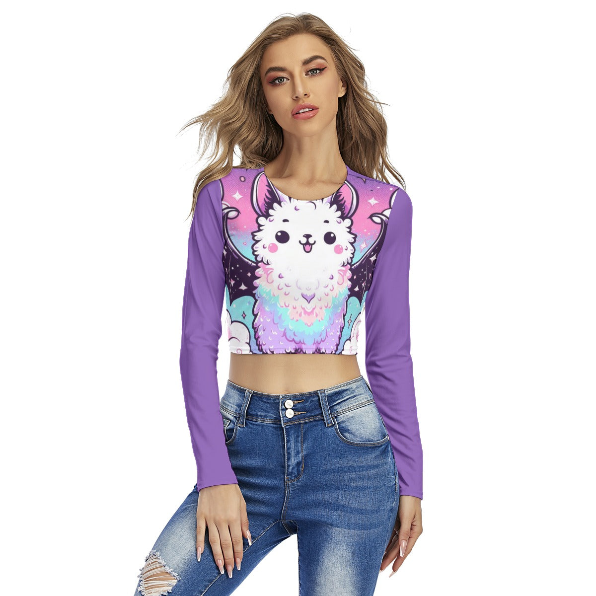 Pastel Goth Crop Top T-Shirt - Kawaii Llama