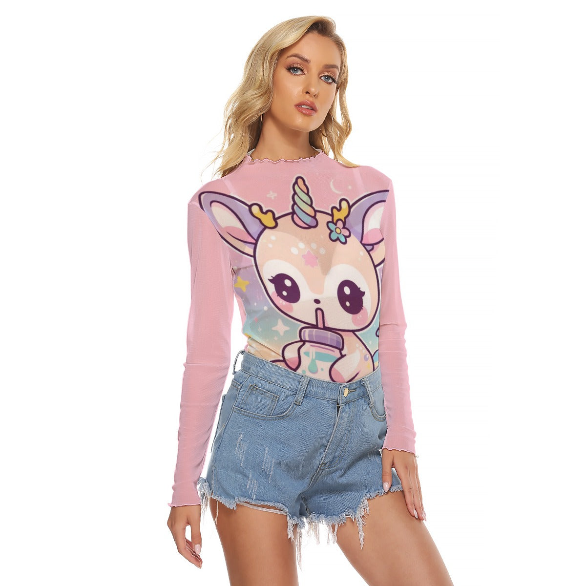 Pastel Baby Deer Milk Bottle Women’s Mesh T-shirt