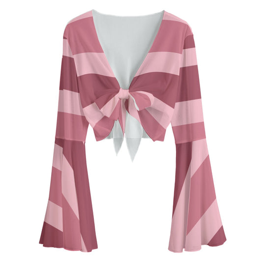 Faded Red Striped Bow Knot Women’s Blouse- Cropped Top - S / White