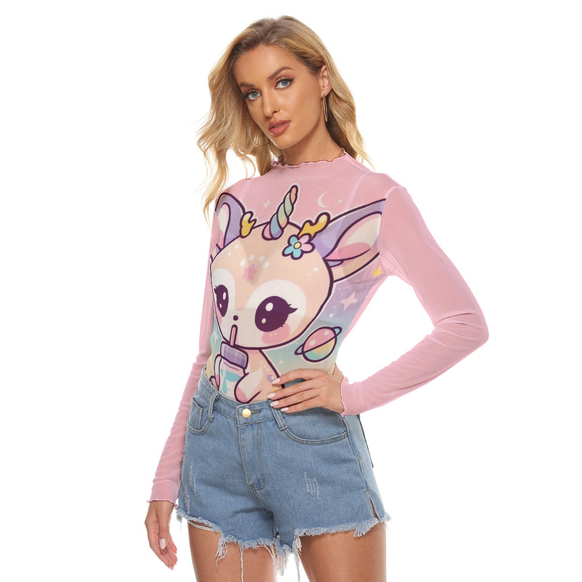 Pastel Baby Deer Milk Bottle Women’s Mesh T-shirt