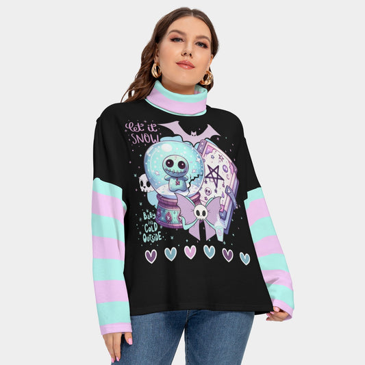 Pastel Goth Let it Snow Women’s Turtleneck Longsleeve Sweater (Plus Size) - L / White