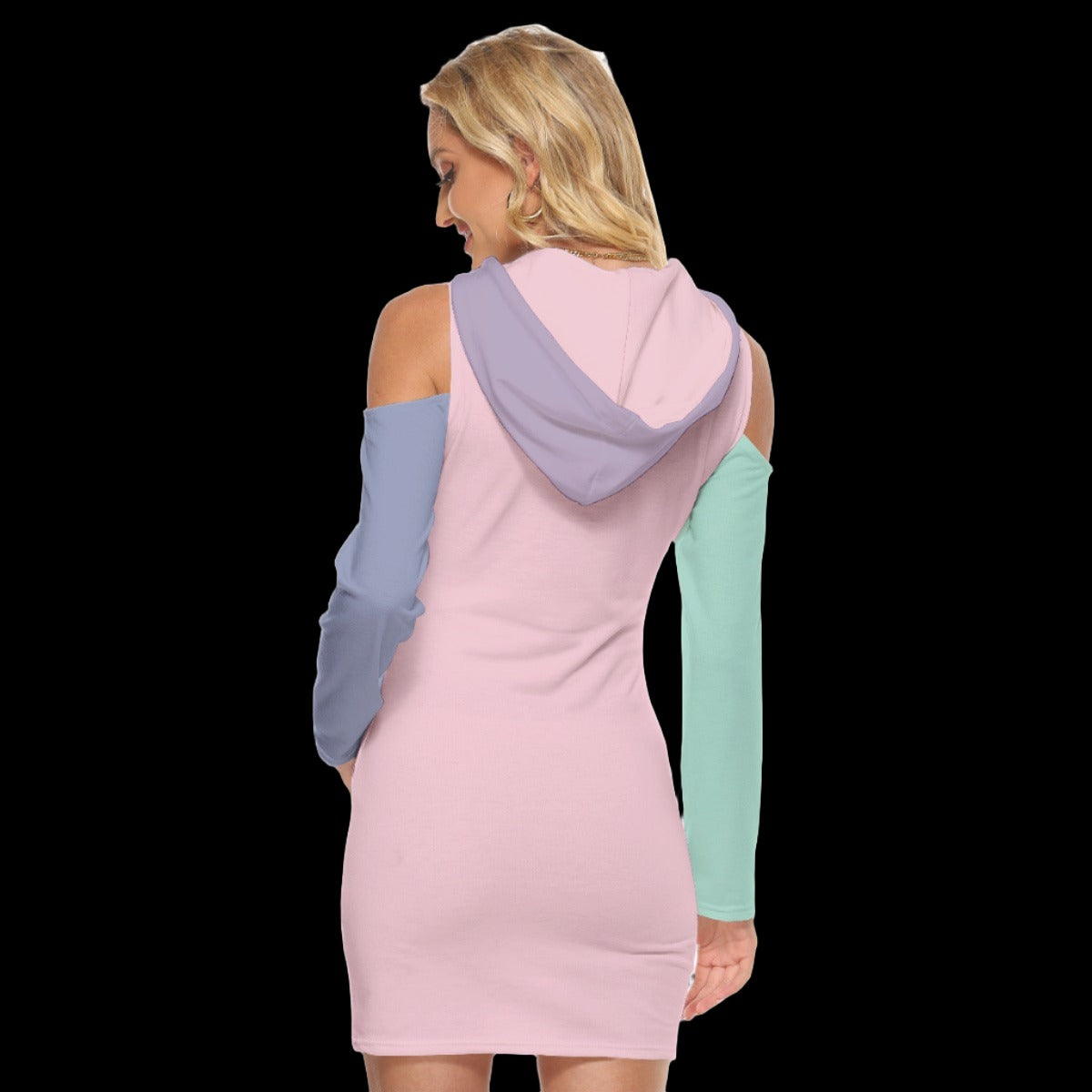 Pastel Goth Attitude Open Shoulder Hoodie Dress - S
